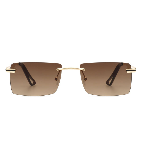 Vibrante - Rectangle Rimless Retro Tinted Fashion Flat Top Sunglasses