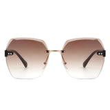 Ezernova - Oversize Square Geometric Rimless Tinted Fashion Sunglasses
