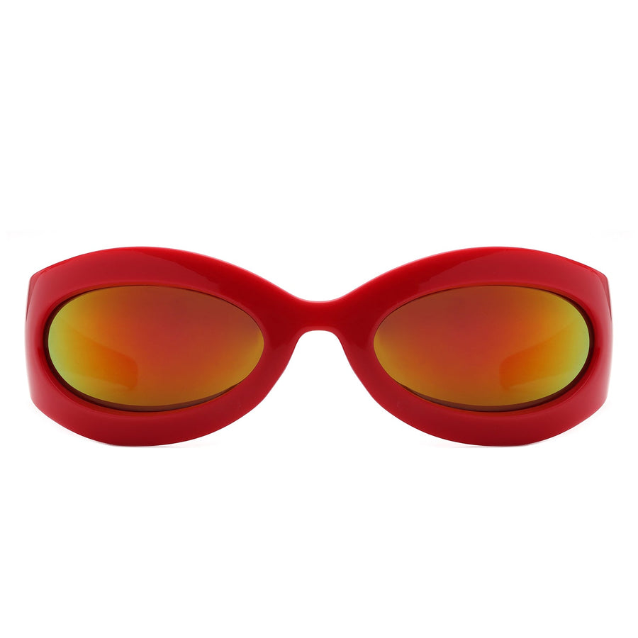 Albion - Retro Oval Wrap Around Round Sunglasses