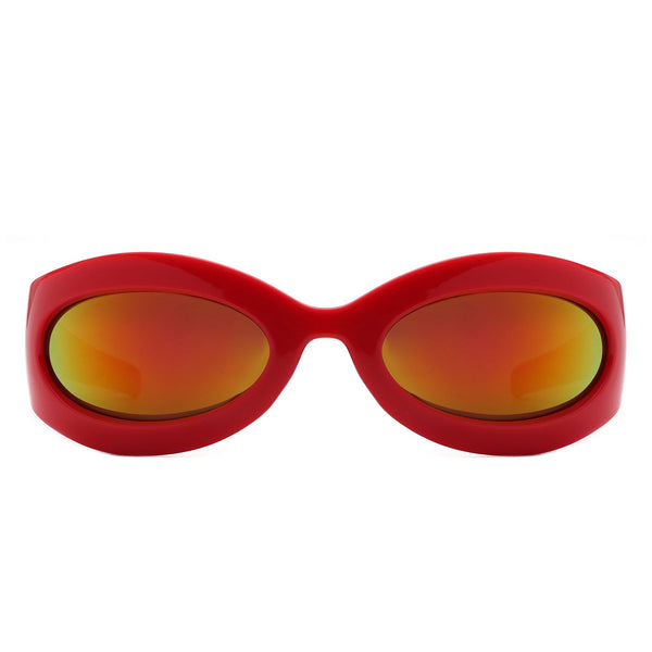 Albion - Retro Oval Wrap Around Round Sunglasses