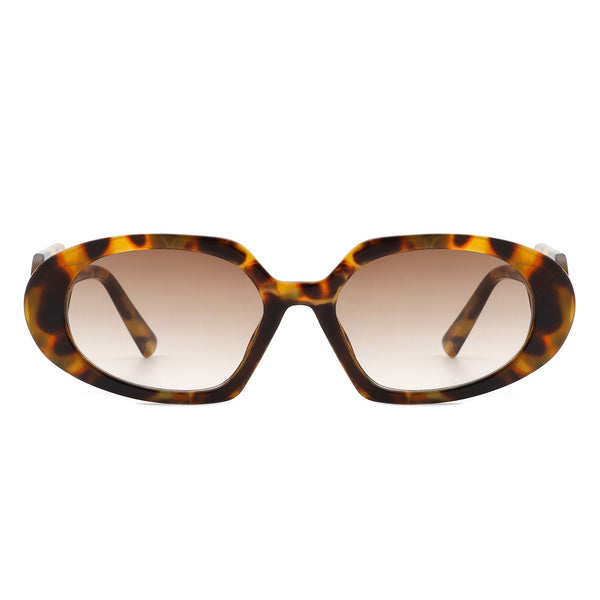 Glittera - Rectangle Retro Oval Chic Round Lens Leaf Design Fashion Sunglasses