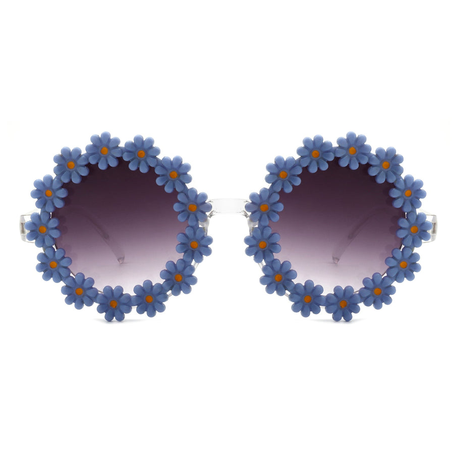 Ysabelia - Round Daisy Flower Shape Circle Sunglasses- 7 Colors