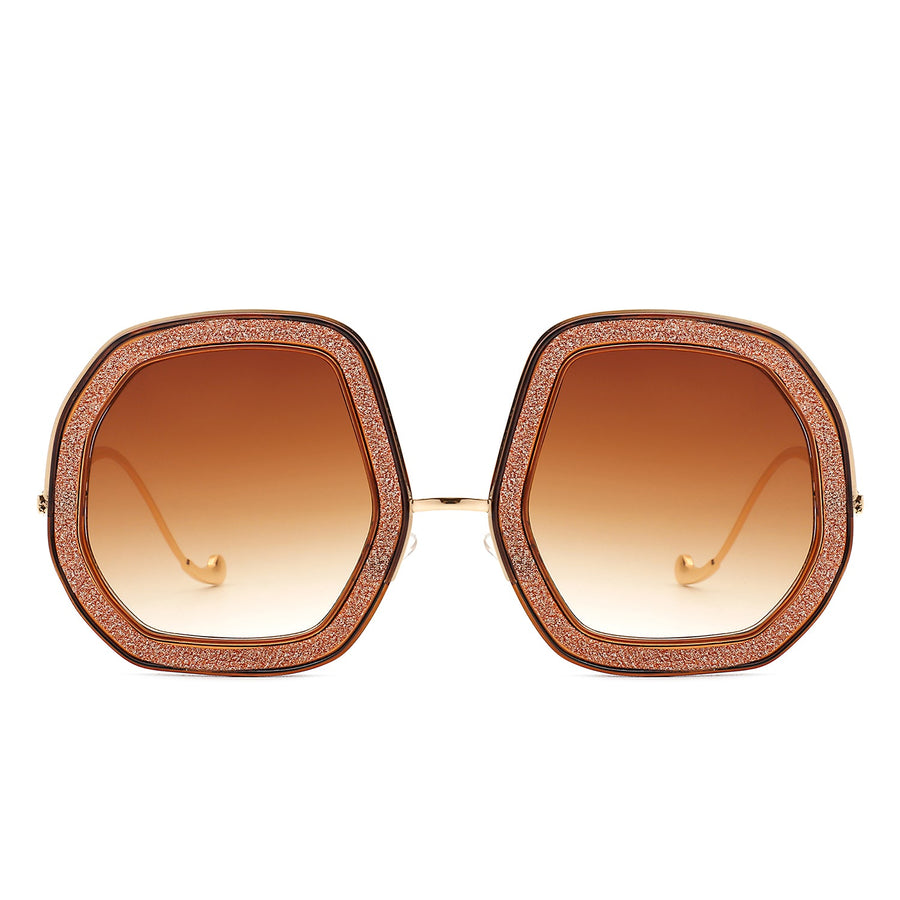 Xanadawn Round Irregular Geometric Glitter Fashion Sunglasses- 6 Colors