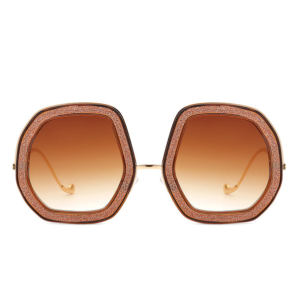 Xanadawn - Women Round Irregular Geometric Glitter Fashion Sunglasses