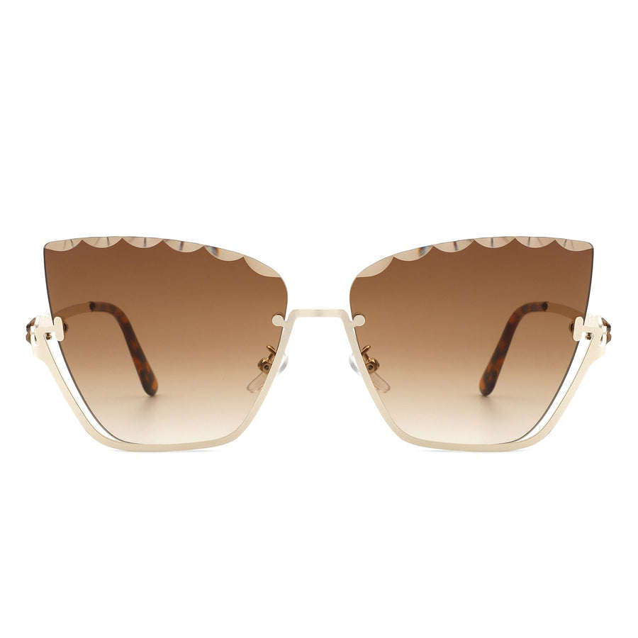 Starfire Half Frame Square Irregular Tinted Cat-Eye Fashion Sunglasses- 6 Colors