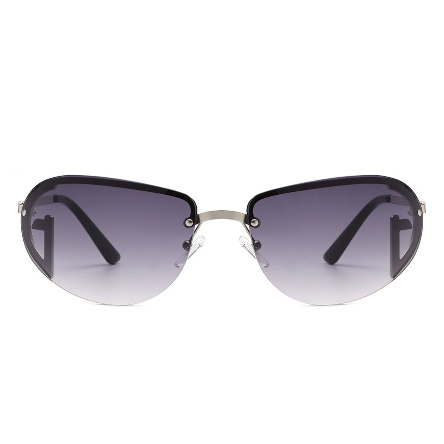Oceandew - Retro Rimless Oval Tinted Round Sunglasses