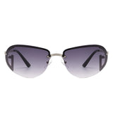 Oceandew - Retro Rimless Oval Tinted Round Sunglasses