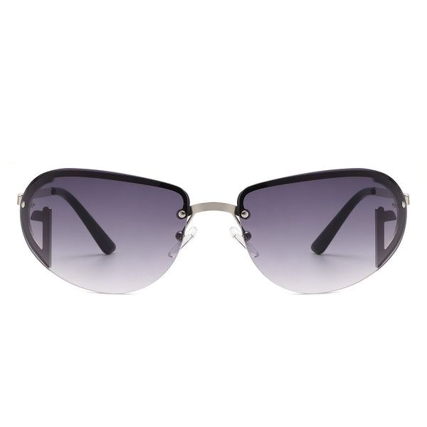 Oceandew - Retro Rimless Oval Tinted Round Sunglasses