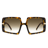 Jasmoria - Oversize Square Geometric Irregular Flat Top Women Sunglasses