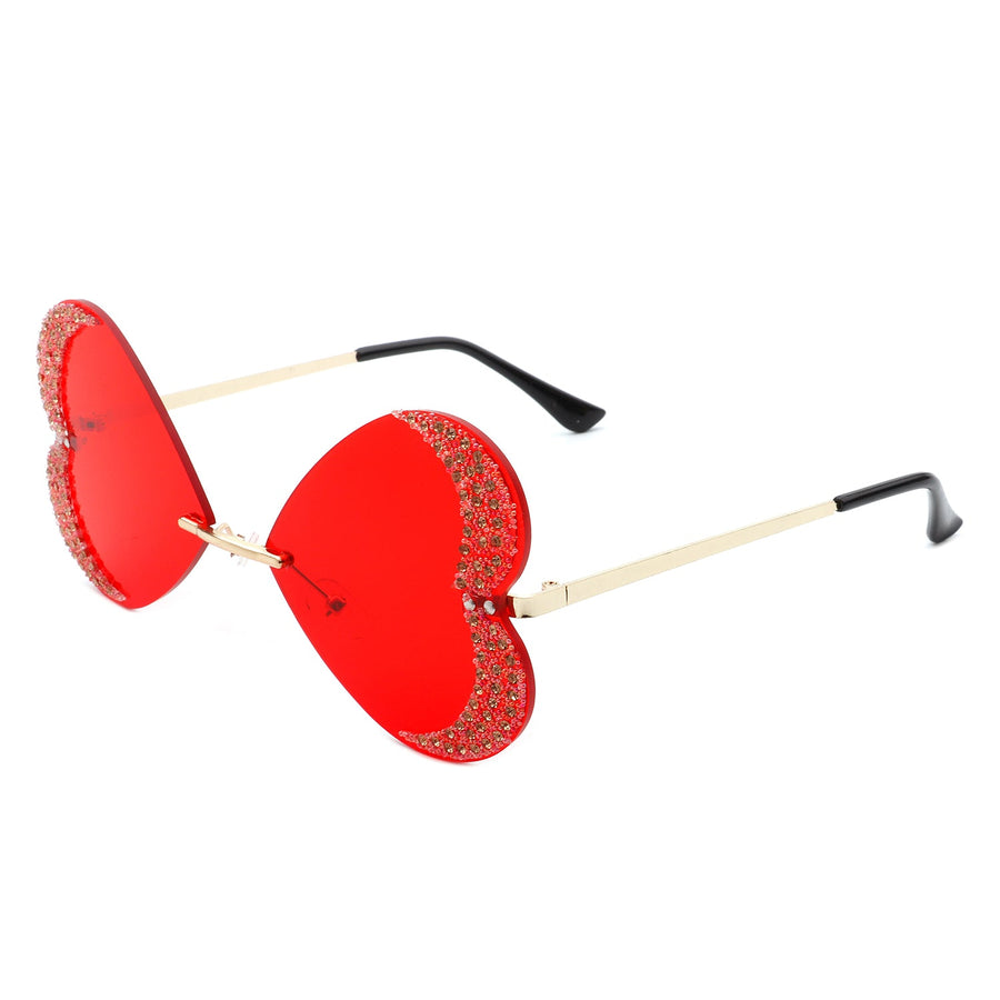 Quixotia - Rimless Butterfly Heart Shaped Tinted Sunglasses