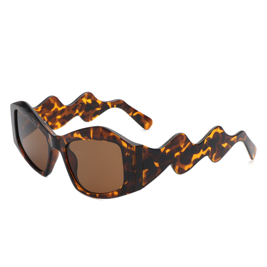 Shimmerz Oversized Square Irregular Wavy Temple Sunglasses- 7 Colors
