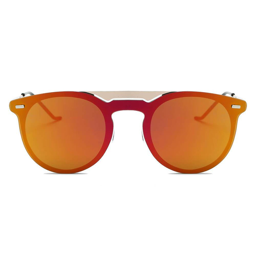 INDIO | Retro Mirrored Brow-Bar Design Circle Round Fashion Sunglasses