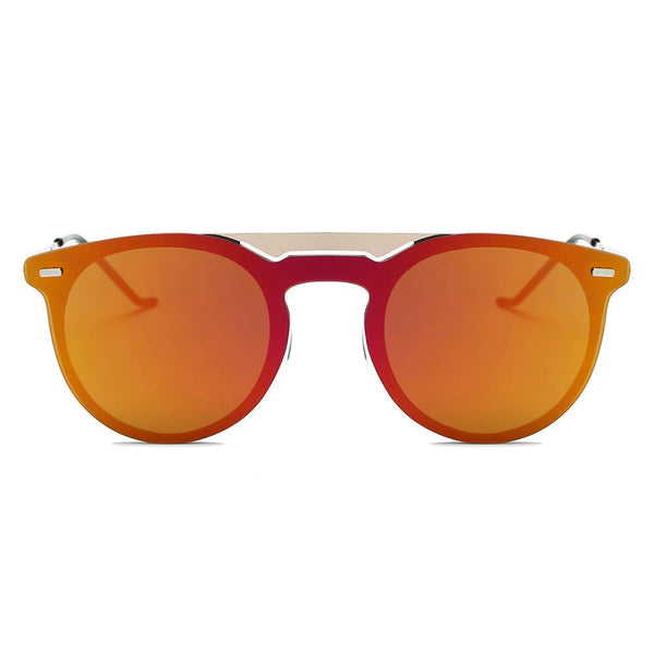 INDIO | Retro Mirrored Brow-Bar Design Circle Round Fashion Sunglasses