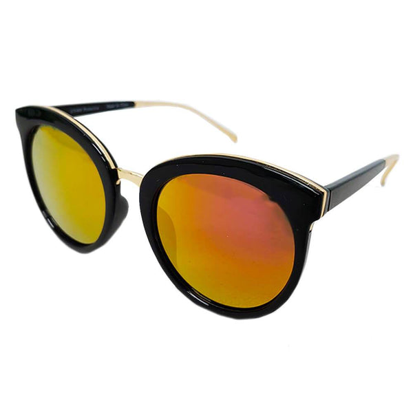 NORTH | Women's Oversized Round Mirrored Lens Horned Rim Sunglasses