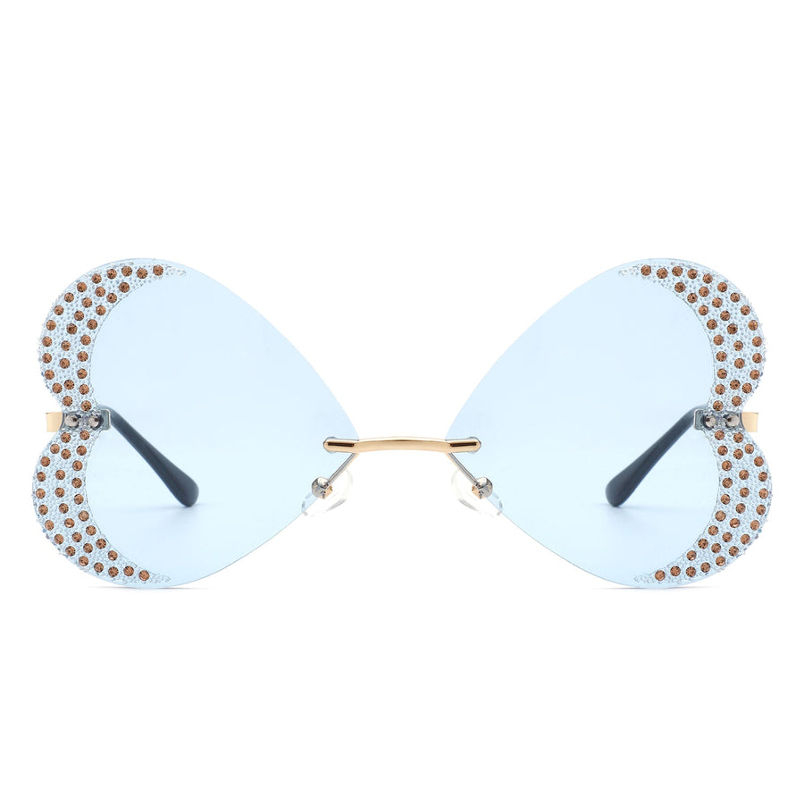 Quixotia - Rimless Butterfly Heart Shaped Tinted Sunglasses