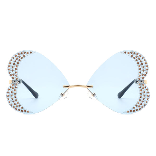 Quixotia - Rimless Butterfly Heart Shape Tinted Fashion Women Sunglasses