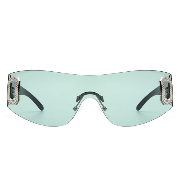 Havoc - Rimless Rectangle Sleek Wrap Around Women's Sunglasses