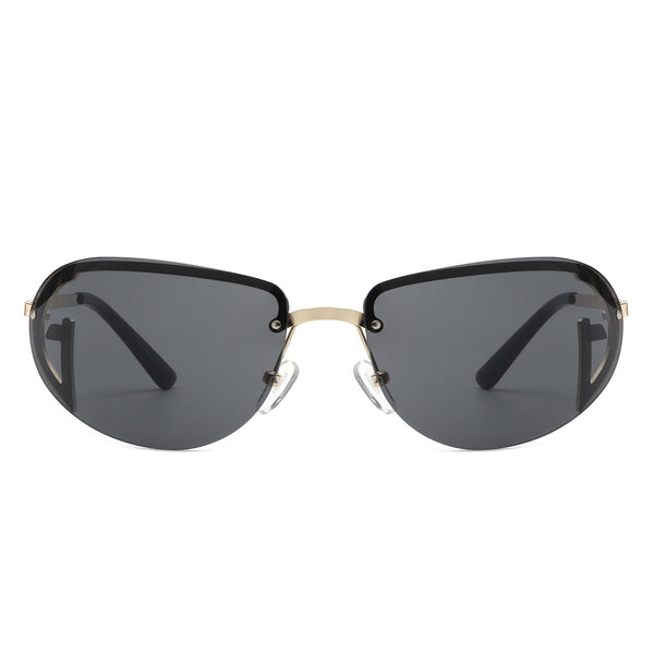 Oceandew - Retro Rimless Oval Tinted Round Sunglasses