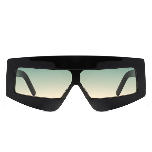 Celestia - Oversized Rectangle Square Tinted Flat Top Sunglasses