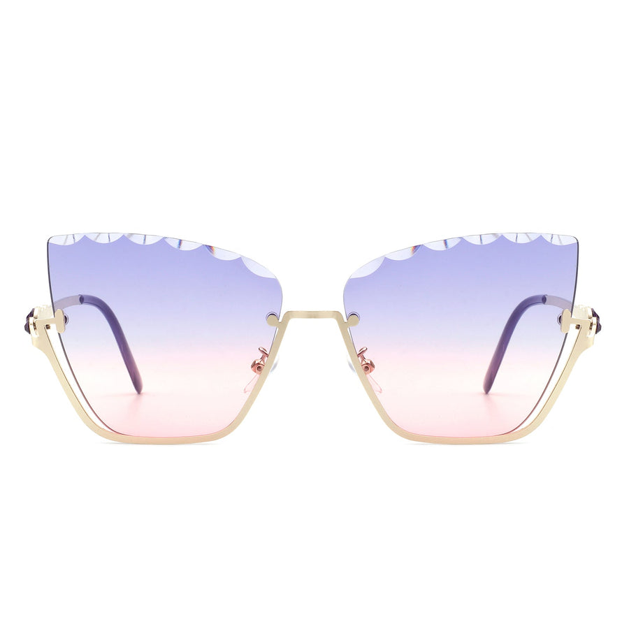 Starfire Half Frame Square Irregular Tinted Cat-Eye Fashion Sunglasses- 6 Colors