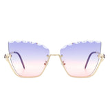 Starfire Half Frame Square Irregular Tinted Cat-Eye Fashion Sunglasses- 6 Colors
