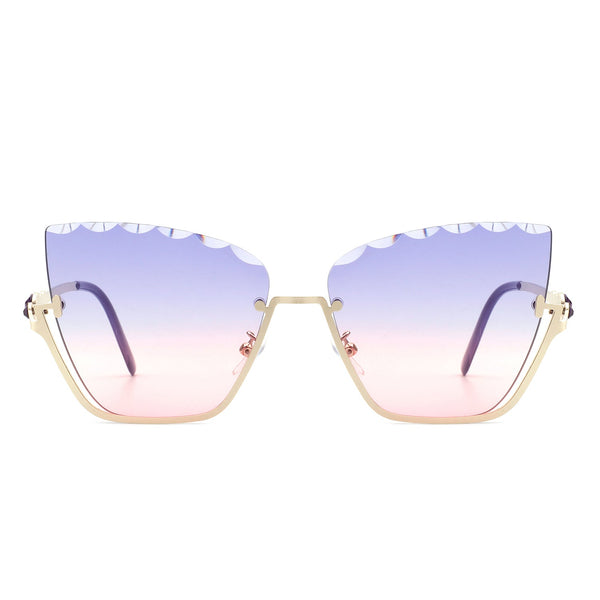 Starfire - Half Frame Square Irregular Tinted Fashion Cat Eye Sunglasses