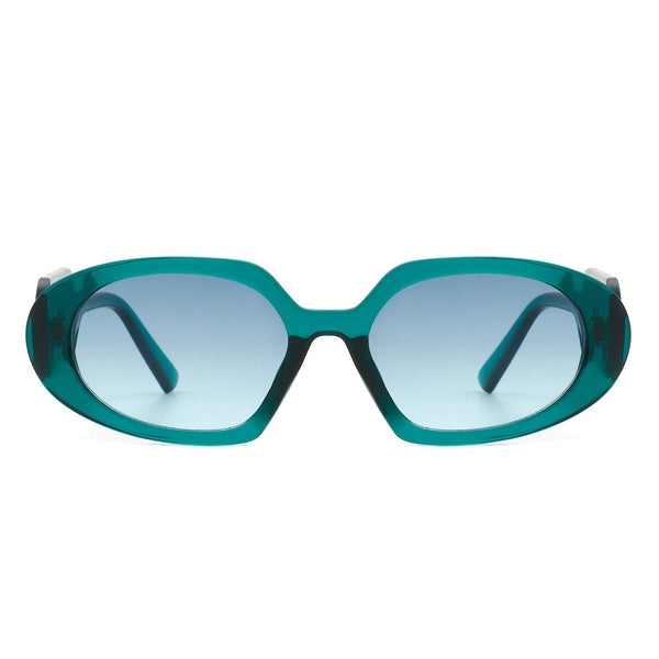 Glittera - Rectangle Retro Oval Chic Round Lens Leaf Design Fashion Sunglasses