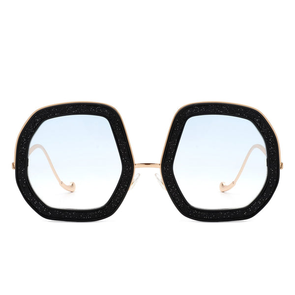 Xanadawn - Women Round Irregular Geometric Glitter Fashion Sunglasses