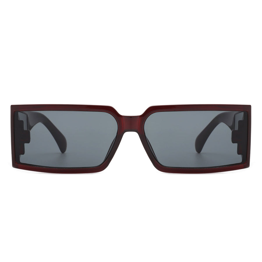 Daylumin - Retro Rectangle Chunky Square Wrap Around Sunglasses