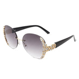 Jadeisle - Oval Rimless Rhinestone Round Oversized Sunglasses- 5 Colors