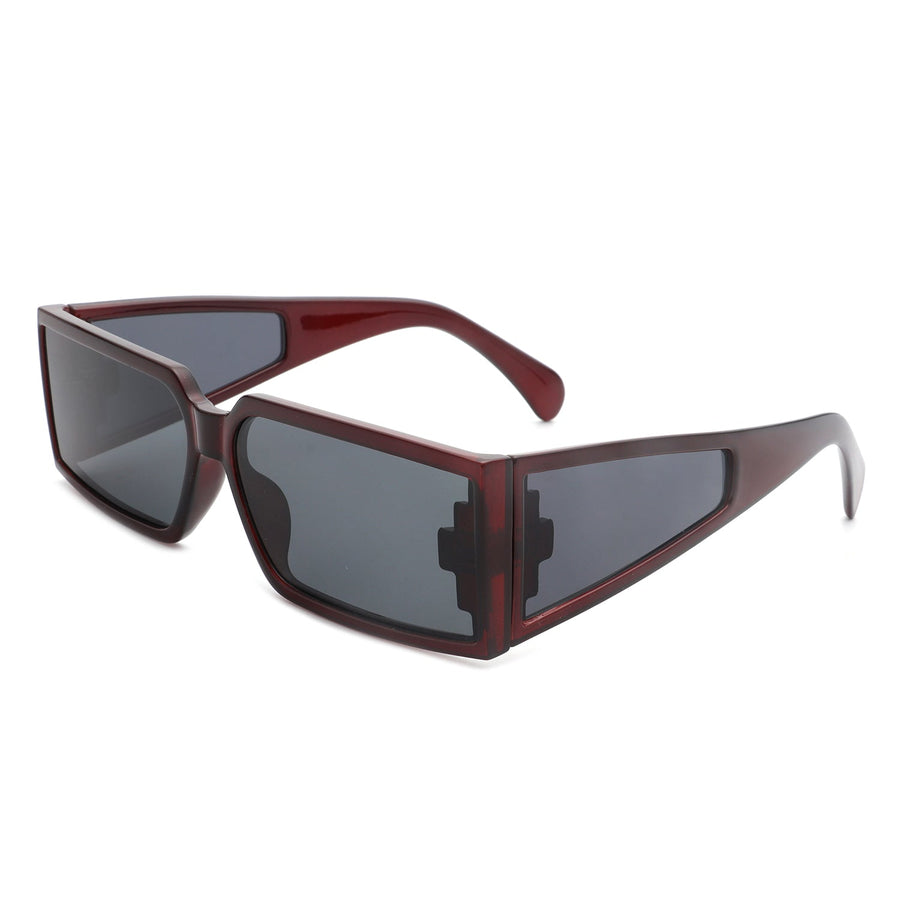 Daylumin - Retro Rectangle Chunky Square Wrap Around Sunglasses