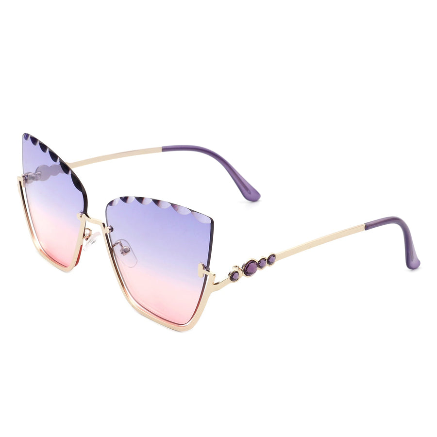 Starfire Half Frame Square Irregular Tinted Cat-Eye Fashion Sunglasses- 6 Colors