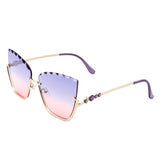 Starfire Half Frame Square Irregular Tinted Cat-Eye Fashion Sunglasses- 6 Colors