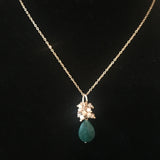 Gold Tone Beaded Teardrop Necklace- Hunter Green