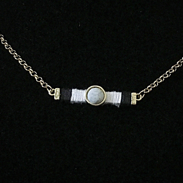 Gold Tone Bar & Stone Necklace Set- Black & White