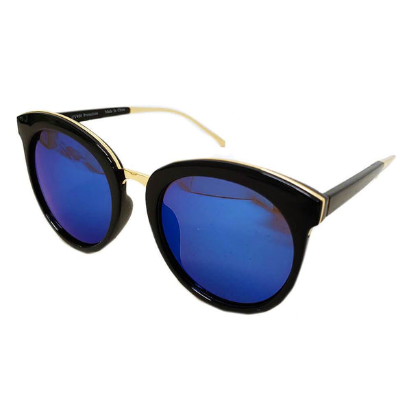 NORTH | Women's Oversized Round Mirrored Lens Horned Rim Sunglasses