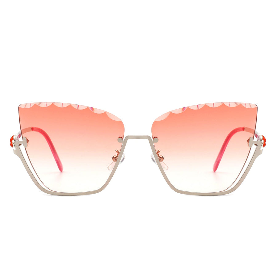 Starfire Half Frame Square Irregular Tinted Cat-Eye Fashion Sunglasses- 6 Colors
