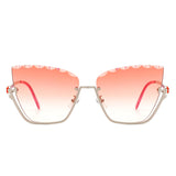 Starfire Half Frame Square Irregular Tinted Cat-Eye Fashion Sunglasses- 6 Colors