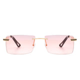Vibrante - Rectangle Rimless Retro Tinted Fashion Flat Top Sunglasses