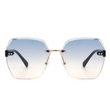 Ezernova - Oversize Square Geometric Rimless Tinted Fashion Sunglasses