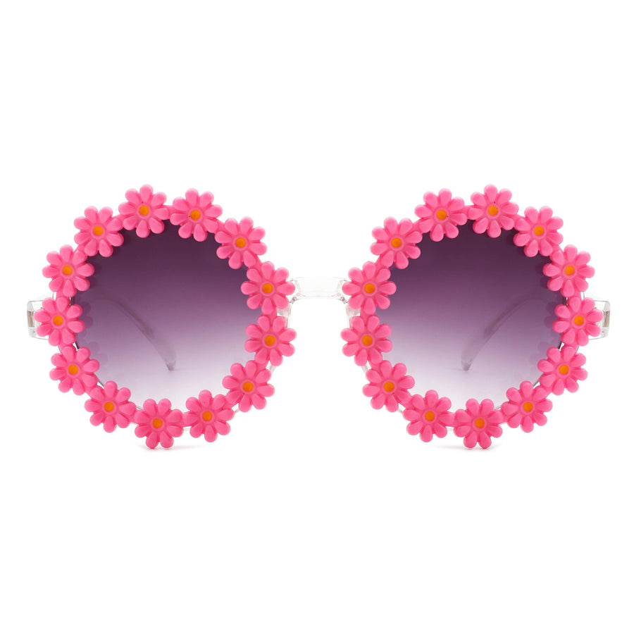 Ysabelia - Round Daisy Flower Shape Circle Sunglasses- 7 Colors