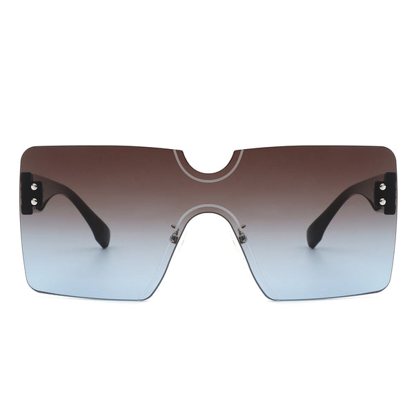 Yellowyx - Square Rimless Oversize Flat Top Retro Frameless Sunglasses