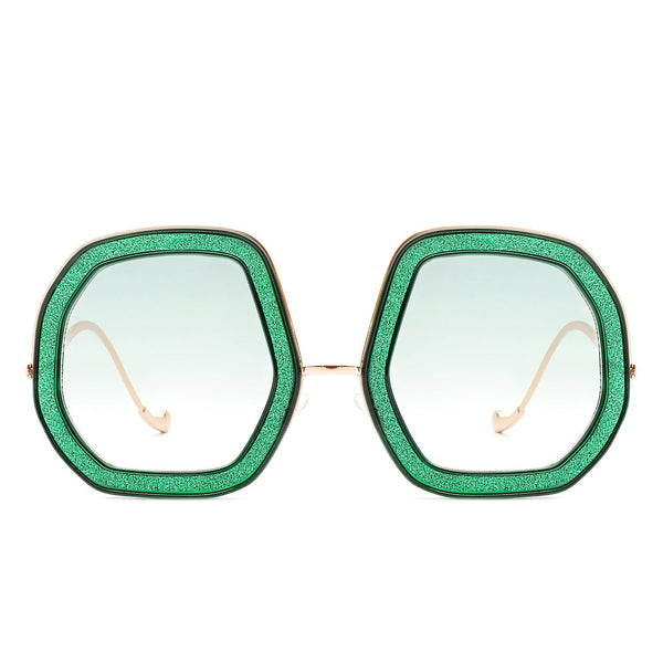 Xanadawn - Women Round Irregular Geometric Glitter Fashion Sunglasses