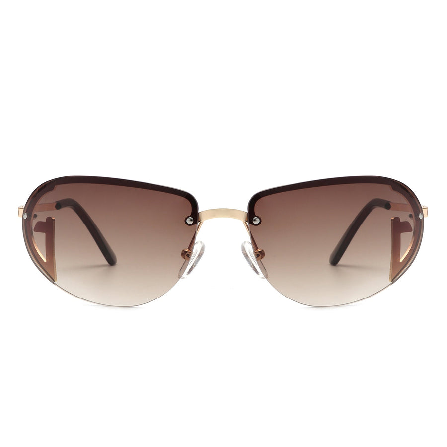 Oceandew - Retro Rimless Oval Tinted Round Sunglasses