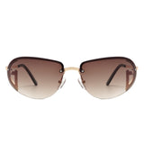 Oceandew - Retro Rimless Oval Tinted Round Sunglasses