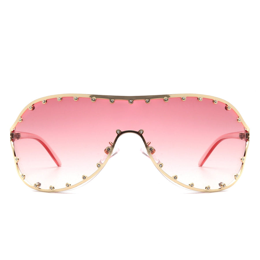 Evanesce - Oversized Aviator Rhinestone Design Women's Sunglasses