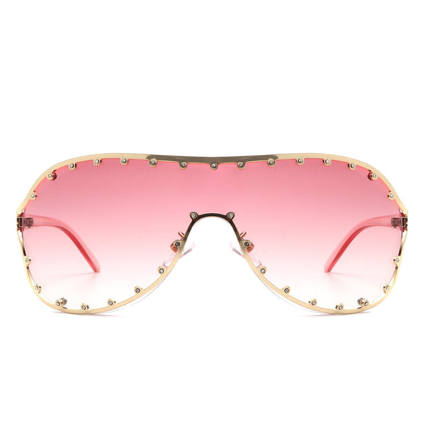 Evanesce - Oversized Aviator Rhinestone Design Women's Sunglasses