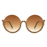 Gloriana - Women Circle Half Frame Oversize Rhinestone Fashion Round Sunglasses