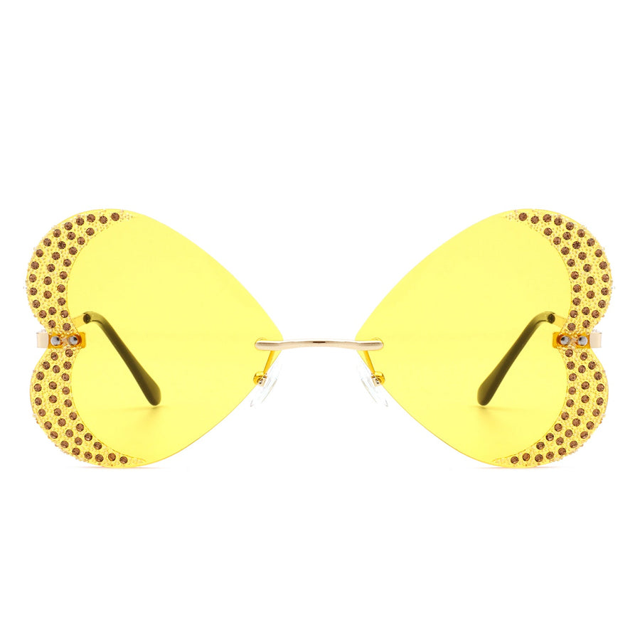 Quixotia - Rimless Butterfly Heart Shaped Tinted Sunglasses
