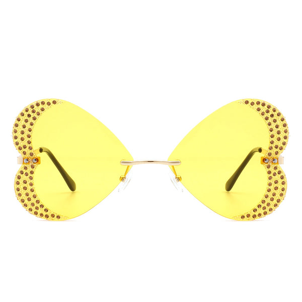 Quixotia - Rimless Butterfly Heart Shape Tinted Fashion Women Sunglasses